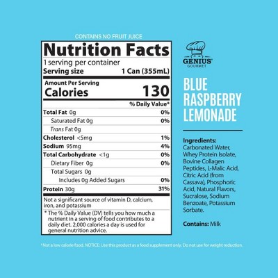 Genius Gourmet Blue Raspberry Lemonade Sparkling Clear 30g Protein Shakes - 12 fl oz