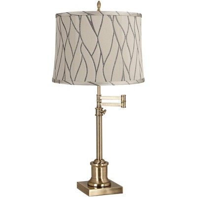 360 Lighting Westbury 36" Tall Skinny Large Traditional End Table Lamp Swing Arm Gold Antique Brass Finish Single Kinmen Gray Shade Living Room