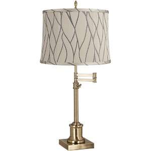 360 Lighting Westbury 36" Tall Skinny Large Traditional End Table Lamp Swing Arm Gold Antique Brass Finish Single Kinmen Gray Shade Living Room - 1 of 4