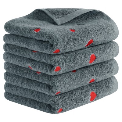 REGALWOVEN Cotton Bathroom Absorbent Heart Pattern Decorative Hand Towel 13" x 29"