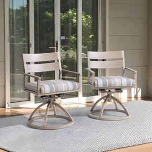 Crestlive Products Patio 2pc 360° Swivel Outdoor Dining Chairs Aluminum Frame, Wood Grain Finish with Sunbrella Cushion - 1 of 4