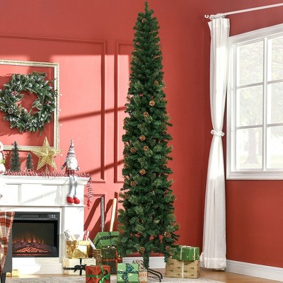Aghana Digitals 9.5ft Slim Green Christmas Tree with 1132 Realistic Tips, Pine Cones, Flame