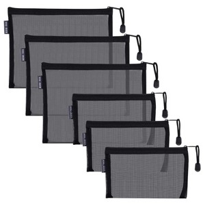 Itopfox 6-Piece Nylon Mesh Cosmetic Zipper Bags Set, Black Travel Organizer Pouches for Makeup, Diaper Bag (A5 & A6 Sizes) - 1 of 4