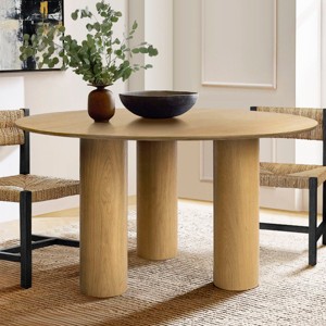 52" Oak Wood Drum Dining Table, Architectural Design Round Dining Table with 3 Legs for 4-6 person, Indoor Furniture - Maison Boucle - 1 of 4