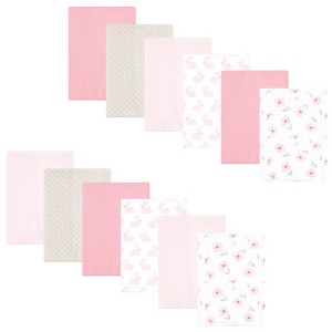 Hudson Baby Infant Girl Flannel Burp Cloth 12pk, Pink Honey Bunny, One Size - 1 of 4