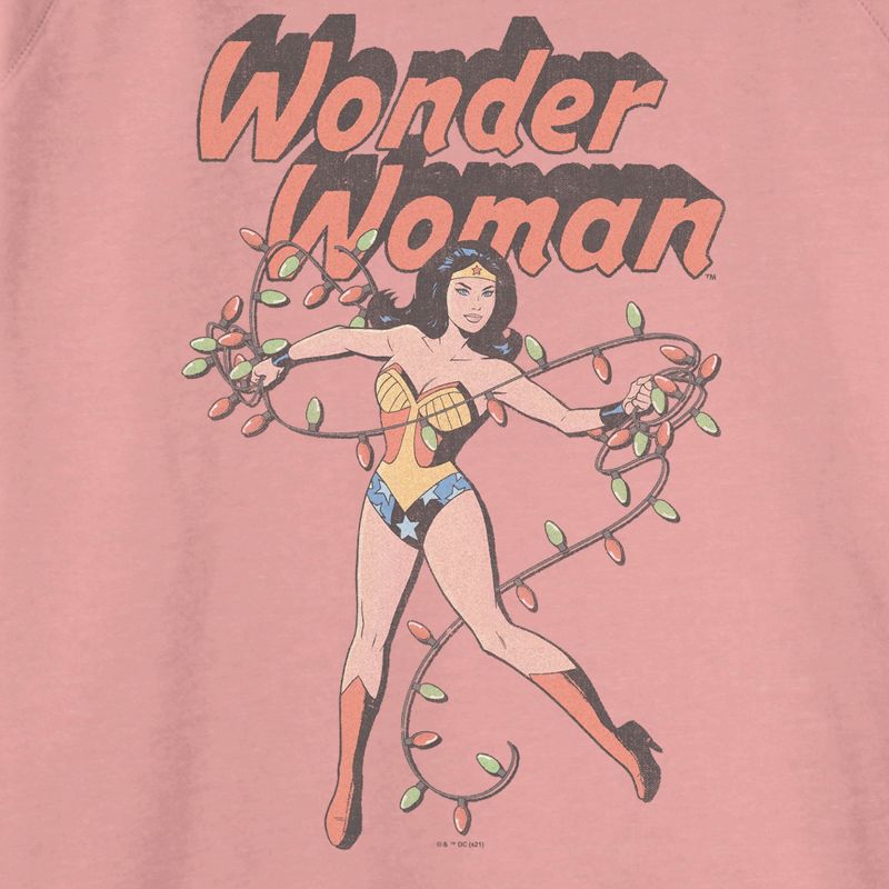 Juniors Womens Wonder Woman Christmas Lights Sweatshirt, 2 of 4
