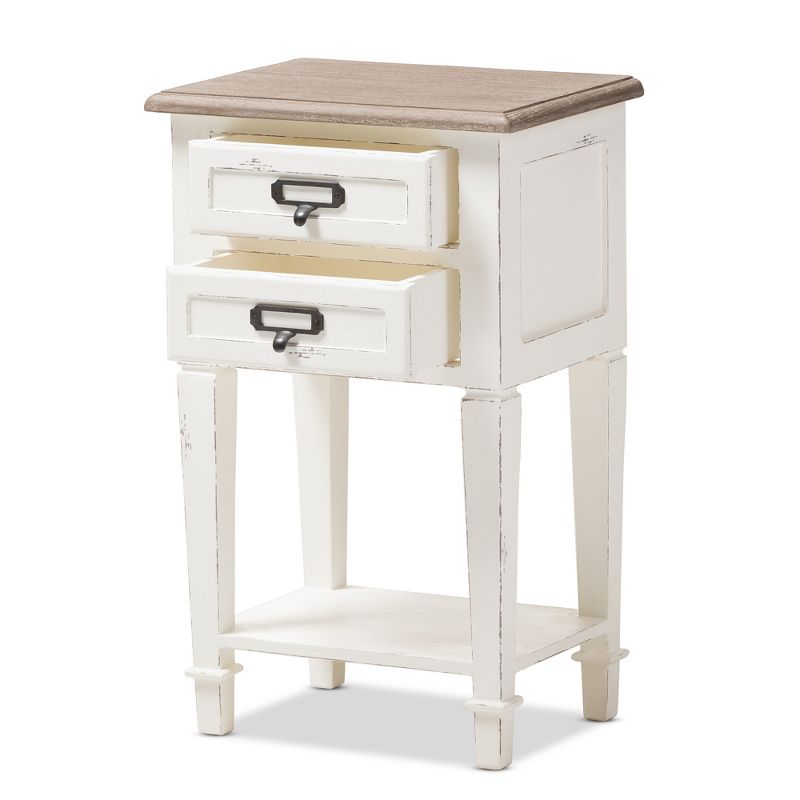 Dauphine 2 Drawer Provincial Style Oak and  Distressed Finish Wood Nightstand White - Baxton Studio, 3 of 10