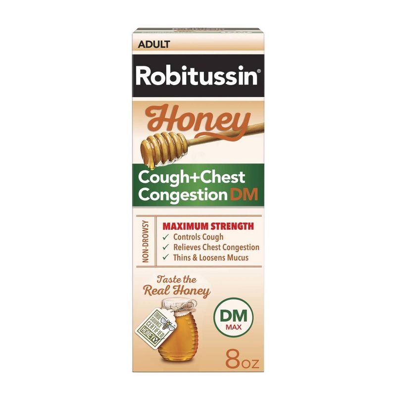 Robitussin Cough + Chest Congestion DM MAX Relief Liquid - Dextromethorphan - Honey - 8 fl oz, 1 of 14