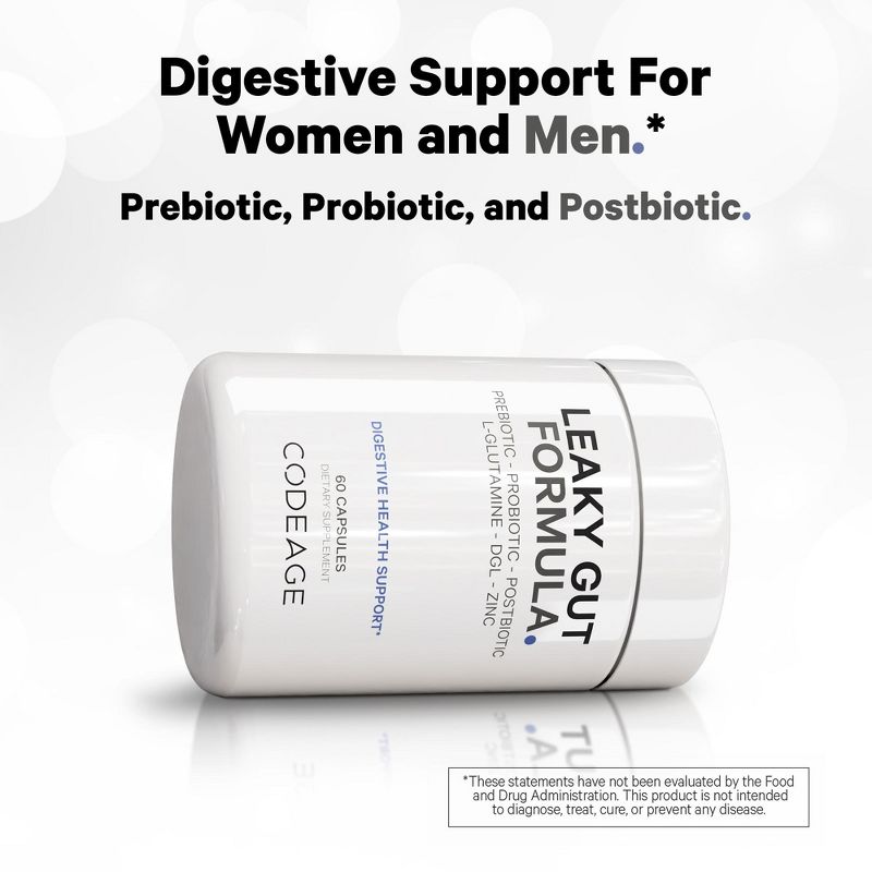 Codeage Leaky Gut Supplement, L-Glutamine, Prebiotics, Probiotics, Postbiotic, Vegan - 60ct, 4 of 9