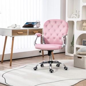 SKRAN Velvet Home Office Chair, Button Tufted Desk Chair with Padded Armrests, Adjustable Height and Swivel Wheels - 1 of 4