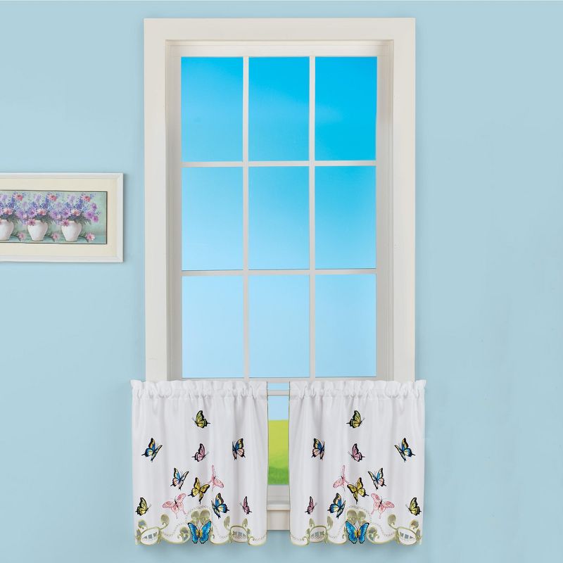 Collections Etc Embroidered Dancing Butterflies & Lavender Window Curtains, 2 of 4