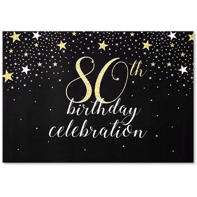 80th Birthday Celebration Photo Booth Backdrop, Photography Background in Black and Glitter Gold Stars for Birthday Party Decorations, 7 x 5 feet