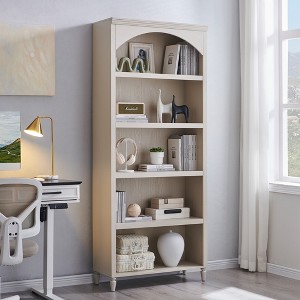 Arched Bookcase with 2 Adjustable Shelves, 76" Tall Bookshelves with Open Display Shelves for Living Room, Book Shelf, Cream White - 1 of 4