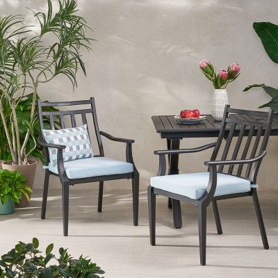 Modern Light Teal Outdoor Dining Chair Set with Water-Resistant Cushions