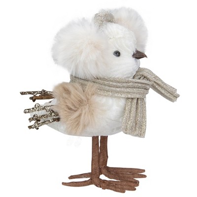 Northlight 5" White and Gold Winter Bird in Earmuffs Christmas Figure