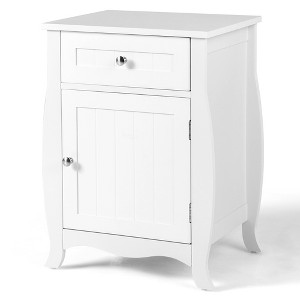 Costway Nightstand with Drawer Cabinet Curved Legs Sofa Side End Accent Table White - 1 of 4