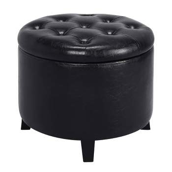 Breighton Home Designs4Comfort Round Storage Ottoman Black Faux Leather