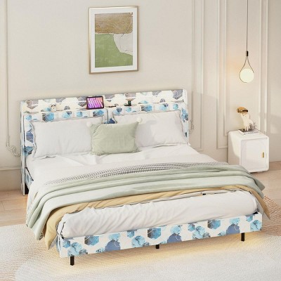 Streamdale Queen Floating Bed with LED, Charging Station, Headboard & Hidden Storage