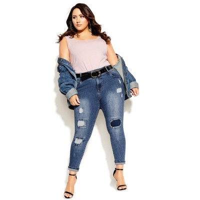 Women's Plus Size Asha Fit Patched Skinny Jean - mid wash | CITY CHIC