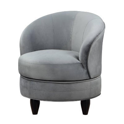 Sophia Compact Gray Velvet Swivel Barrel Chair