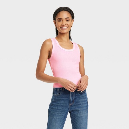 Women's Slim Fit Shrunken Rib Tank Top - Universal Thread™ Pink M