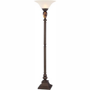 Kathy Ireland Vintage Torchiere Floor Lamp 72" Tall Bronze Tortoise Shell Font Frosted Glass Shade for Living Room Reading House - 1 of 4