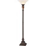 Kathy Ireland Vintage Torchiere Floor Lamp 72" Tall Bronze Tortoise Shell Font Frosted Glass Shade for Living Room Reading House