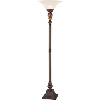 Kathy Ireland Vintage Torchiere Floor Lamp 72" Tall Bronze Tortoise Shell Font Frosted Glass Shade for Living Room Reading House