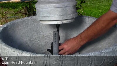 Gray 53" Fiberglass and Resin 4-Tier Lion Head Outdoor Water Fountain