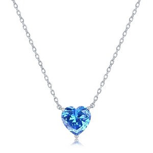 Bella Silver Sterling Silver 8MM Blue Topaz "December" Heart Perciosa Crystal Necklace - Blue - 16+2 Inch - 1 of 2