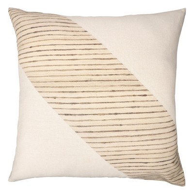 HomeRoots 24" Beige and White Geometric Silk Throw Pillow With Embroidery