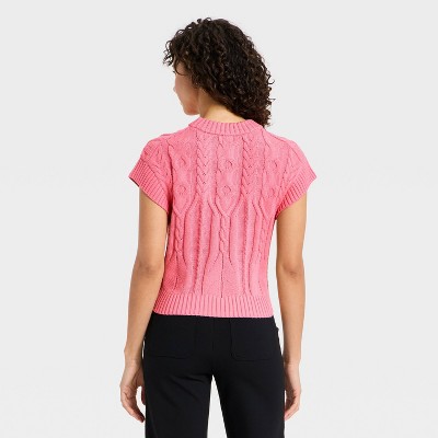 Women's Short Sleeve Crewneck Cable Pullover Sweater - A New Day