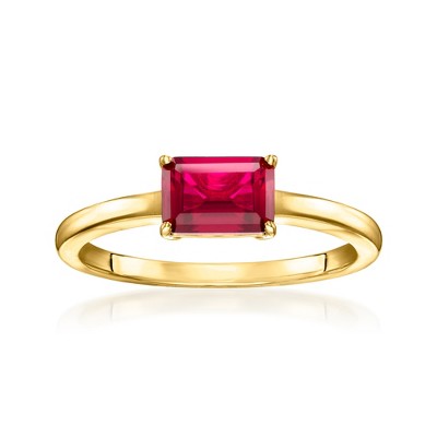 Pure Collection by Ross-Simons 0.80 Carat Emerald-Cut Lab-Grown Ruby Ring in 18kt Gold Vermeil