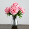 Nearly Natural 16-in Artificial Pink Peony Arrangement in Glass Vase, White - 3 of 4