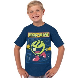 Seven Times Six Pac-Man T-Shirt Boy's Video Game Grid Short Sleeve Tee Retro Graphic Print Blue - 1 of 4