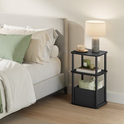 3-Tier End Table with Fabric Basket, Steel Frame Nightstand, Toolless Assembly Storage Side Table for Bedroom, Living Room, Modern Design