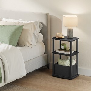 3-Tier End Table with Fabric Basket, Steel Frame Nightstand, Toolless Assembly Storage Side Table for Bedroom, Living Room, Modern Design - 1 of 4