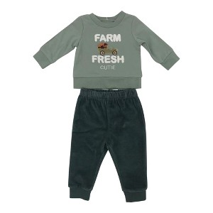 Chick Pea Baby Boy Infant and Newborn Adorable Outdoor Pants set 2 Pack Velour Velvety Green 6-9M - 1 of 3