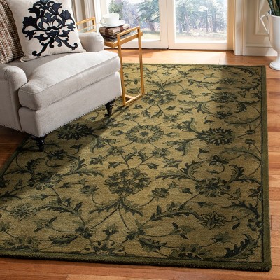 Olive Green Hand-Tufted Wool Rectangular Rug 2' x 3'