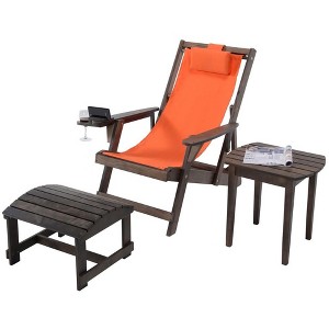Jiallo Romantic Collection Canvas Sling Chair with Cup and Wine Holder and Ottoman (Set of 3) - 1 of 1