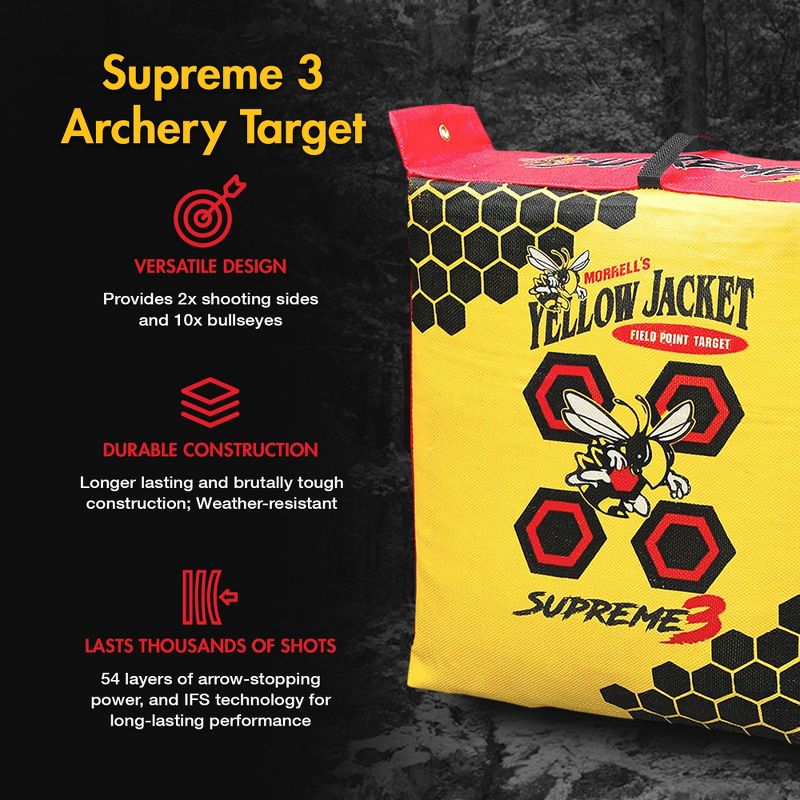 Morrell Yellow Jacket Supreme 3 28 Pound Adult Field Point Archery Bag Target with 2 Shooting Sides, 10 Bullseyes, and IFS Technology, Handle, Yellow, 2 of 7