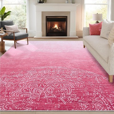 Washable Rugs Modern Abstract Semicircular Floral Print Area Rug Soft Touch Throw Carpet for Living Room Stain Resistant Throw Carpet