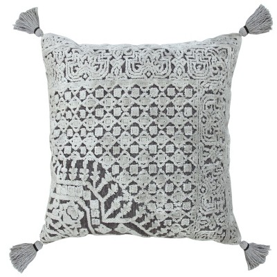 HomeRoots 18" Gray And Silver Geometric Viscose Throw Pillow Cover with Tassels