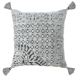 HomeRoots 18" Gray And Silver Geometric Viscose Throw Pillow Cover with Tassels - 1 of 4