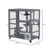 39" Indoor Wooden Cat House on Wheels,Multi Level Enclosure with Hammock,Platforms and Cat Flap - LAOTIES - 2 of 4