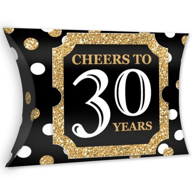 Big Dot of Happiness Adult 30th Birthday - Gold - Favor Gift Boxes - Birthday Party Large Pillow Boxes - Set of 12