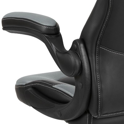 Gray and Black Ergonomic High-Back Gaming Chair with Flip-Up Arms