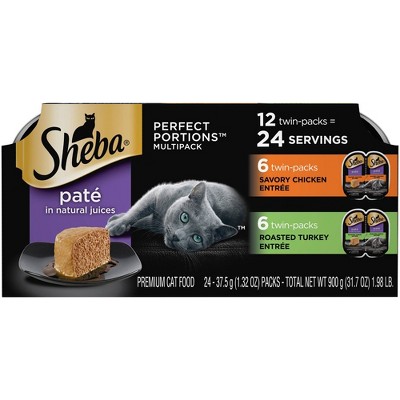 Sheba Perfect Portions Paté In Natural Juices Premium Wet Cat Food Chicken & Turkey Entrée - 2.6oz/12ct Variety Pack