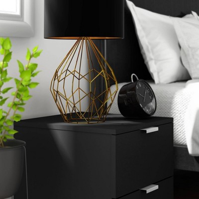 Matte Black Wood 2-Drawer Nightstand with Silver Pulls