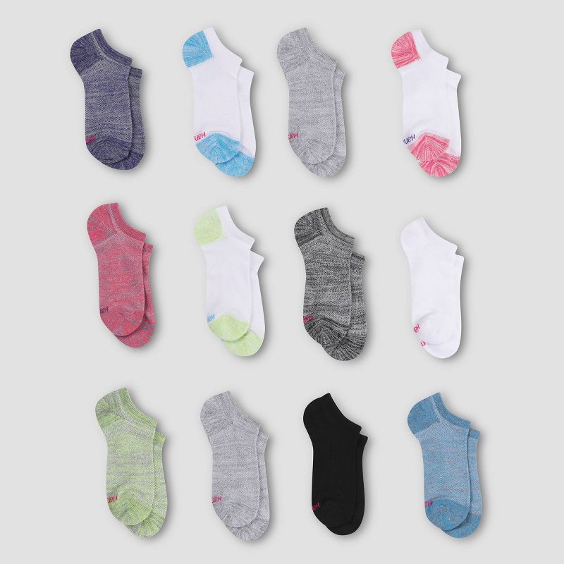 Hanes Girls' 12pk Super No Show Athletic Socks - Colors May Vary, 1 of 6